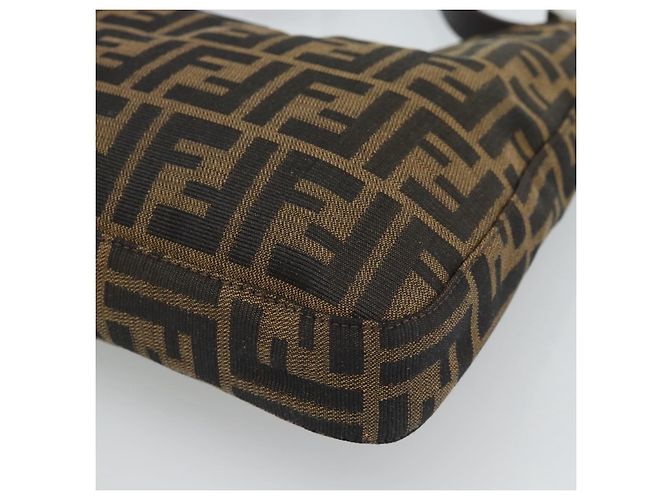 Borsa a Spalla FENDI Mamma Baguette in Tela Zucca Nero Marrone Argento Auth am11931V - vista 12