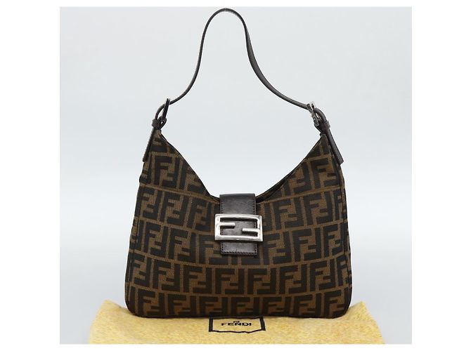 Borsa a Spalla FENDI Mamma Baguette in Tela Zucca Nero Marrone Argento Auth am11931V - vista 24