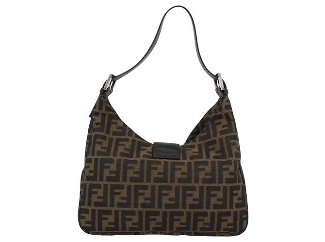 Borsa a Spalla FENDI Mamma Baguette in Tela Zucca Nero Marrone Argento Auth am11931V - vista 3