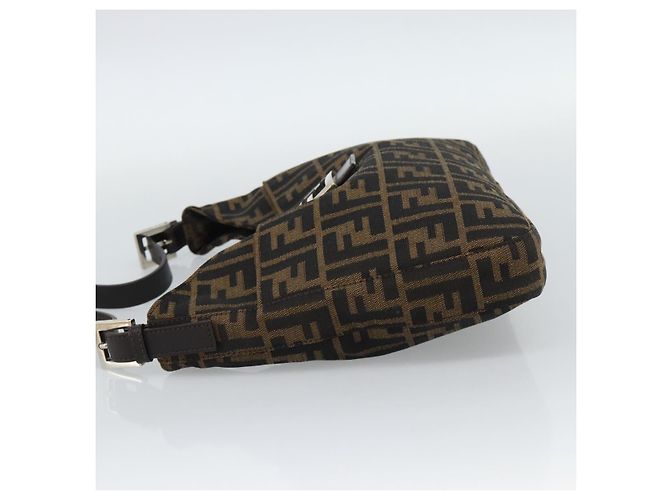 Borsa a Spalla FENDI Mamma Baguette in Tela Zucca Nero Marrone Argento Auth am11931V - vista 4