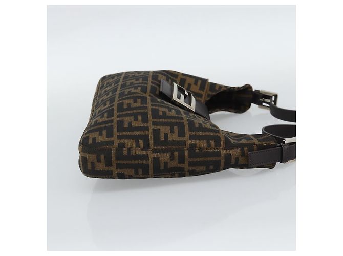 Borsa a Spalla FENDI Mamma Baguette in Tela Zucca Nero Marrone Argento Auth am11931V - vista 5