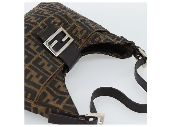 Borsa a Spalla FENDI Mamma Baguette in Tela Zucca Nero Marrone Argento Auth am11931V - vista 6