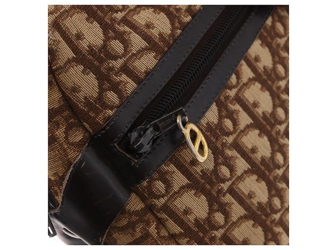 Bolsa Boston Christian Dior Trotter Canvas Marrom Ouro Autêntica 189366 Dourado - vista 15