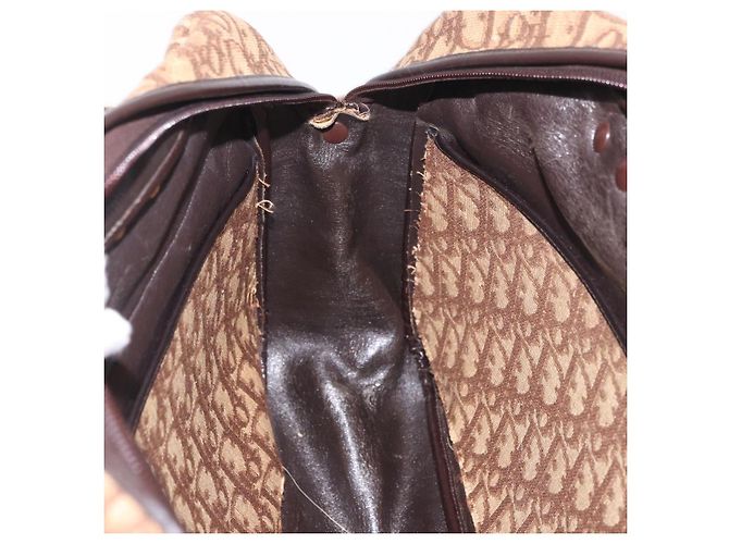 Bolsa Boston Christian Dior Trotter Canvas Marrom Ouro Autêntica 189366 Dourado - vista 19