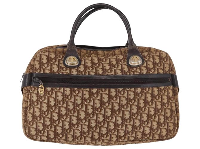 Bolsa Boston Christian Dior Trotter Canvas Marrom Ouro Autêntica 189366 Dourado - vista 2