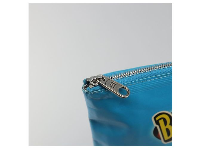 BALENCIAGA MAXI PACK Clutch Bag Leather Blue Silver Auth mr2558A Argento - vista 13
