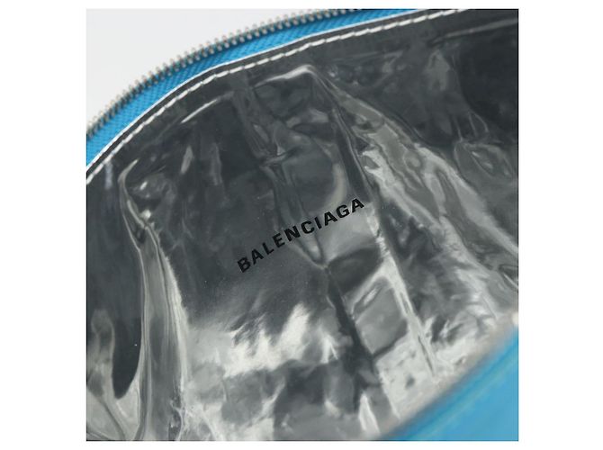 BALENCIAGA MAXI PACK Clutch Bag Leather Blue Silver Auth mr2558A Argento - vista 14