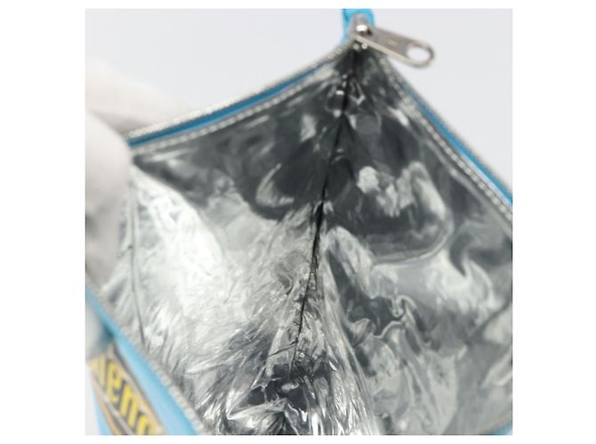 BALENCIAGA MAXI PACK Clutch Bag Leather Blue Silver Auth mr2558A Argento - vista 16