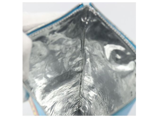 BALENCIAGA MAXI PACK Clutch Bag Leather Blue Silver Auth mr2558A Argento - vista 17