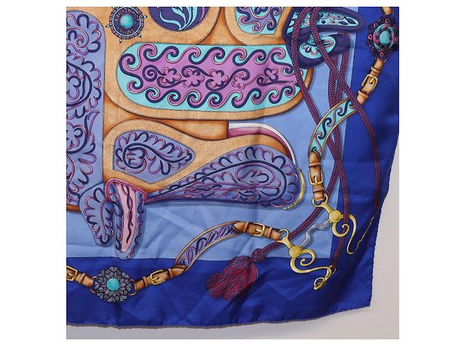 Hermès HERMES Carré 90 Sciarpa in seta "H d ORIGNY" Blu Autentica 188636M - vista 10