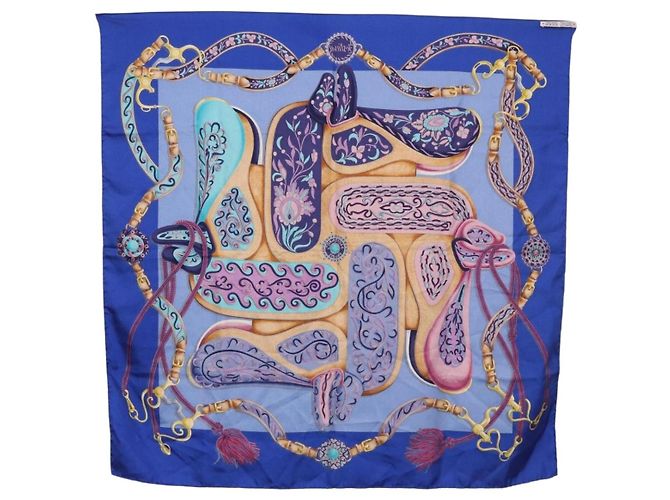 Hermès HERMES Carré 90 Sciarpa in seta "H d ORIGNY" Blu Autentica 188636M - vista 13
