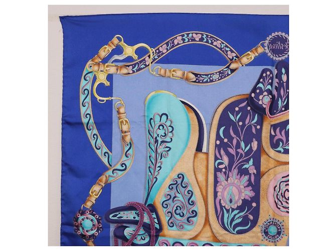 Hermès HERMES Carré 90 Sciarpa in seta "H d ORIGNY" Blu Autentica 188636M - vista 14