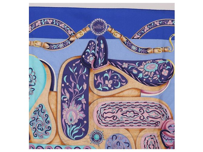 Hermès HERMES Carré 90 Sciarpa in seta "H d ORIGNY" Blu Autentica 188636M - vista 15