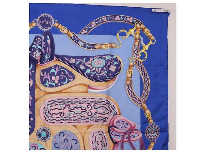 Hermès HERMES Carré 90 Sciarpa in seta "H d ORIGNY" Blu Autentica 188636M - vista 16