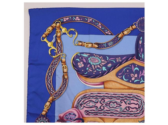 Hermès HERMES Carré 90 Sciarpa in seta "H d ORIGNY" Blu Autentica 188636M - vista 2