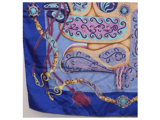 Hermès HERMES Carré 90 Sciarpa in seta "H d ORIGNY" Blu Autentica 188636M - vista 20