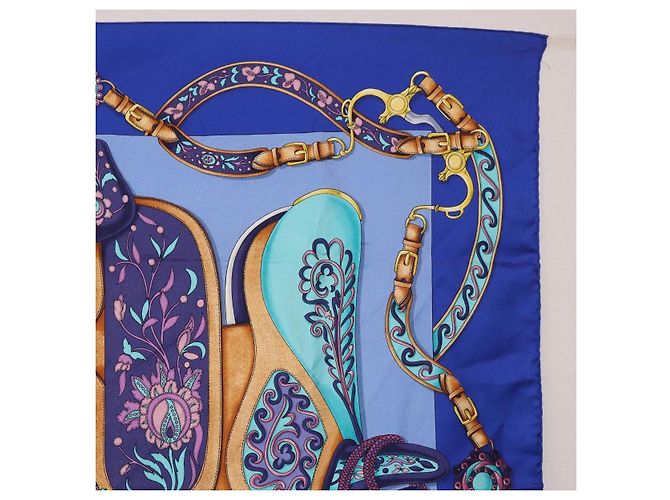 Hermès HERMES Carré 90 Sciarpa in seta "H d ORIGNY" Blu Autentica 188636M - vista 4