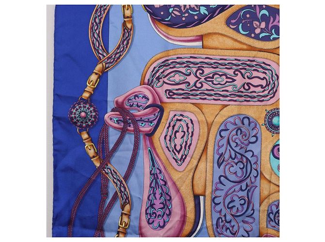 Hermès HERMES Carré 90 Sciarpa in seta "H d ORIGNY" Blu Autentica 188636M - vista 5