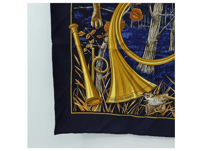Hermès HERMES Carré 90 Schal "CHASSE au BOIS" Seide Navy Auth yk20604M Marineblau - Ansicht 8