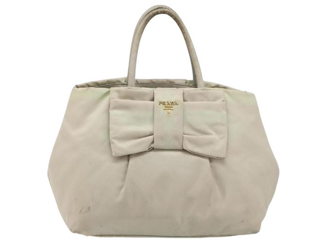 Borsa Tote PRADA Nylon Grigio Oro Auth hk3823 Marrone D'oro - vista 2