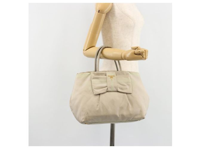 Borsa Tote PRADA Nylon Grigio Oro Auth hk3823 Marrone D'oro - vista 28