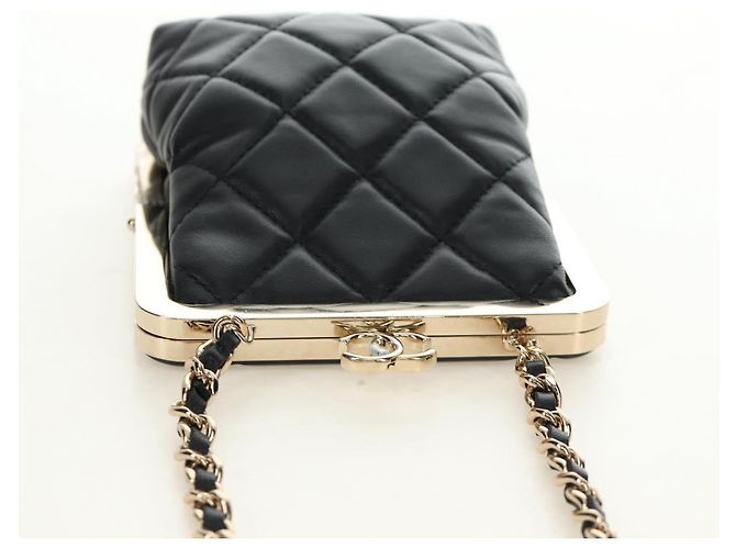 Borsa a Spalla CHANEL Chain Matelasse in Pelle di Agnello Nera e Oro CC Auth 187603SAM Nero D'oro - vista 6
