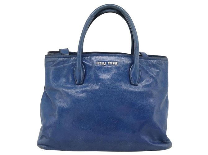 Borsa Miu Miu in pelle 2way Blu Argento Auth 187410A - vista 2