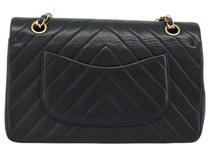 Borsa a Spalla CHANEL V stitch Chain in Pelle di Agnello Nera e Oro CC Auth 189090M Nero D'oro - vista 3