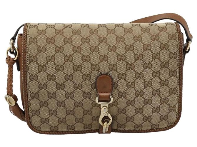 Borsa a Spalla GUCCI GG Canvas Beige Oro 257024 Auth ka4943V D'oro - vista 2