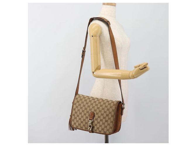 Borsa a Spalla GUCCI GG Canvas Beige Oro 257024 Auth ka4943V D'oro - vista 27