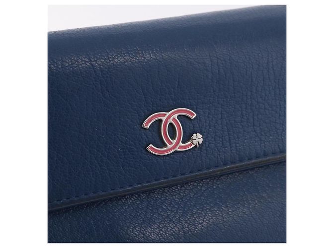 CHANEL Long Wallet Leder Blau Silber CC Auth 189356 - Ansicht 12