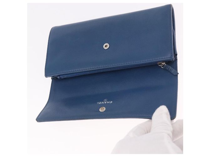 CHANEL Long Wallet Leder Blau Silber CC Auth 189356 - Ansicht 13
