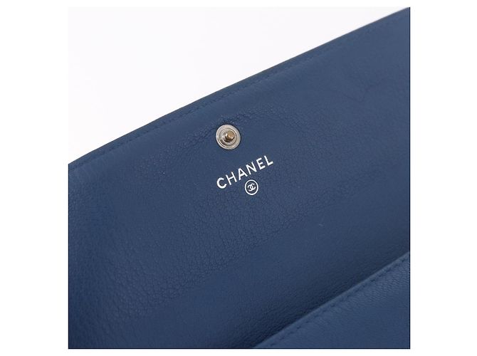 CHANEL Long Wallet Leder Blau Silber CC Auth 189356 - Ansicht 14