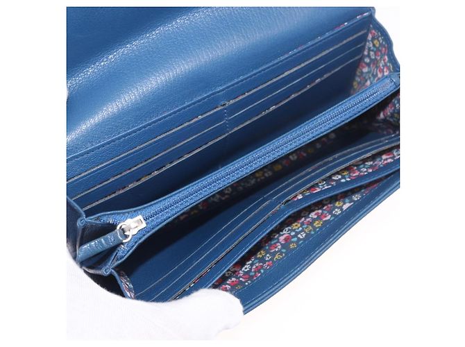 CHANEL Long Wallet Leder Blau Silber CC Auth 189356 - Ansicht 15