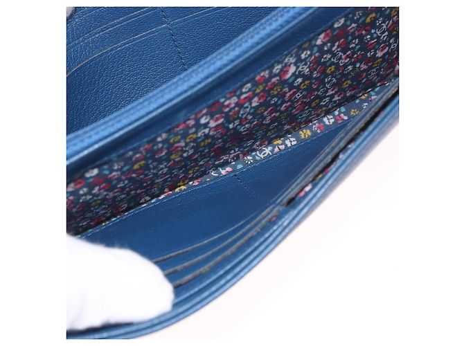 CHANEL Long Wallet Leder Blau Silber CC Auth 189356 - Ansicht 18
