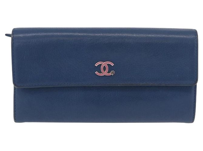 CHANEL Long Wallet Leder Blau Silber CC Auth 189356 - Ansicht 2