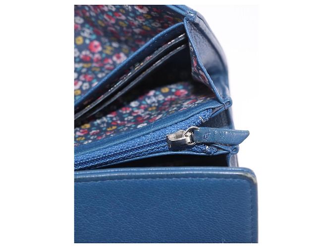 CHANEL Long Wallet Leder Blau Silber CC Auth 189356 - Ansicht 20
