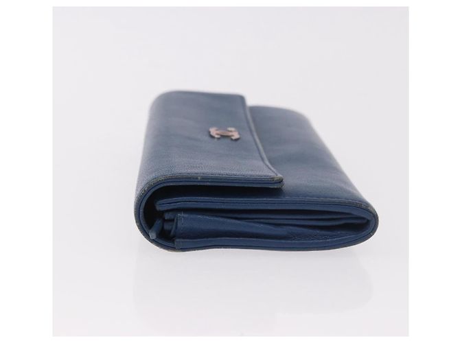 CHANEL Long Wallet Leder Blau Silber CC Auth 189356 - Ansicht 5