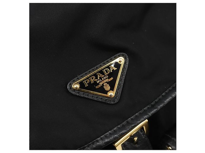 Zaino PRADA Nylon Nero Oro Auth yk20532SAV D'oro - vista 16