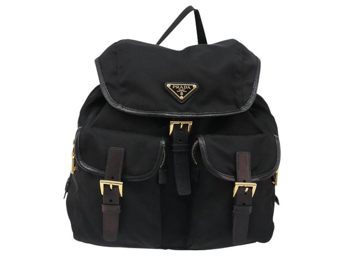 Zaino PRADA Nylon Nero Oro Auth yk20532SAV D'oro - vista 2