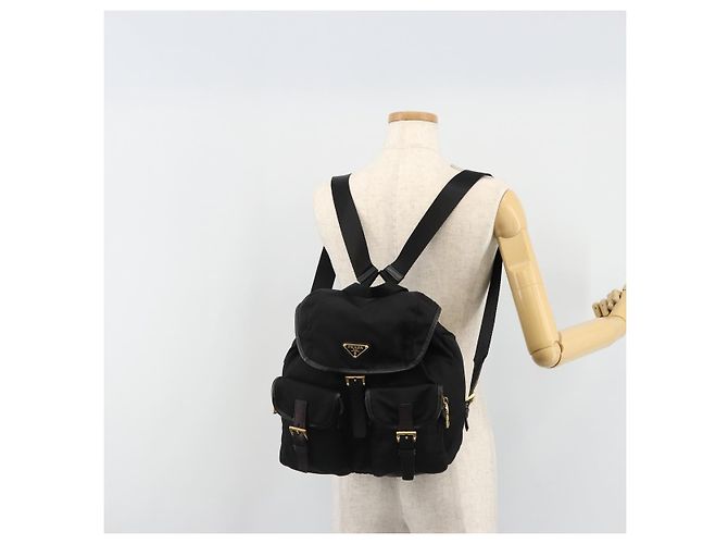 Zaino PRADA Nylon Nero Oro Auth yk20532SAV D'oro - vista 31