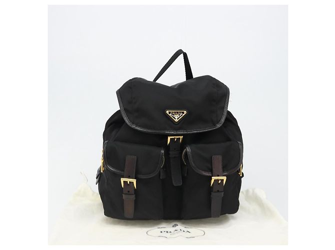 Zaino PRADA Nylon Nero Oro Auth yk20532SAV D'oro - vista 32