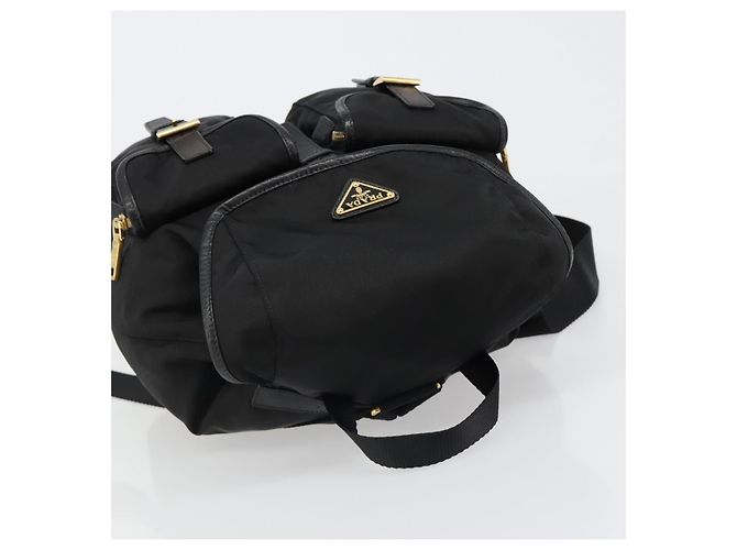 Zaino PRADA Nylon Nero Oro Auth yk20532SAV D'oro - vista 6