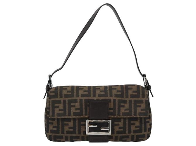 FENDI Zucca Canvas Mamma Baguette Shoulder Bag Black Brown Auth 187283V Marrone Nero - vue 2