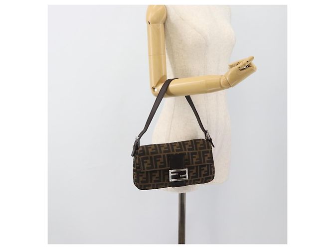 FENDI Zucca Canvas Mamma Baguette Shoulder Bag Black Brown Auth 187283V Marrone Nero - vue 22