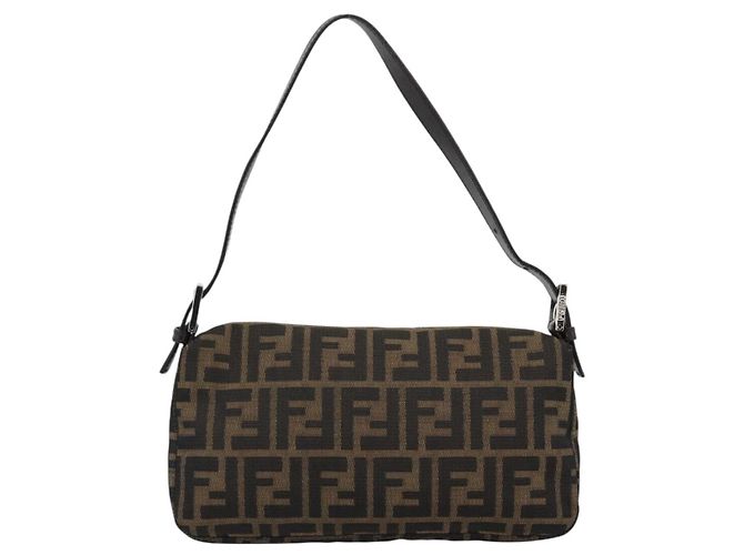FENDI Zucca Canvas Mamma Baguette Shoulder Bag Black Brown Auth 187283V Marrone Nero - vue 3