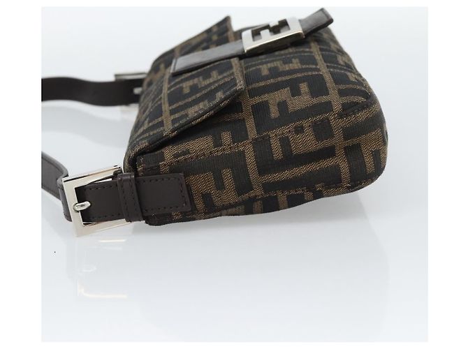FENDI Zucca Canvas Mamma Baguette Shoulder Bag Black Brown Auth 187283V Marrone Nero - vue 4
