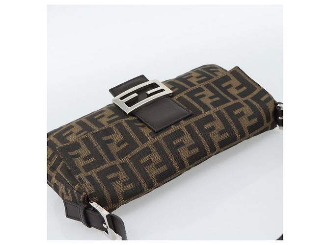 FENDI Zucca Canvas Mamma Baguette Shoulder Bag Black Brown Auth 187283V Marrone Nero - vue 6
