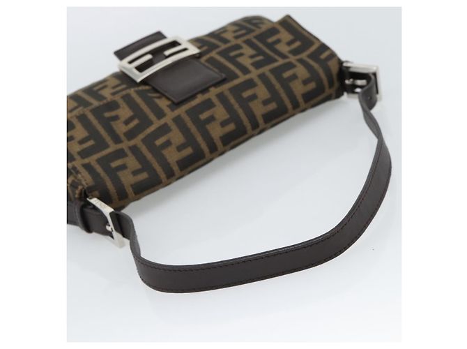 FENDI Zucca Canvas Mamma Baguette Shoulder Bag Black Brown Auth 187283V Marrone Nero - vue 7