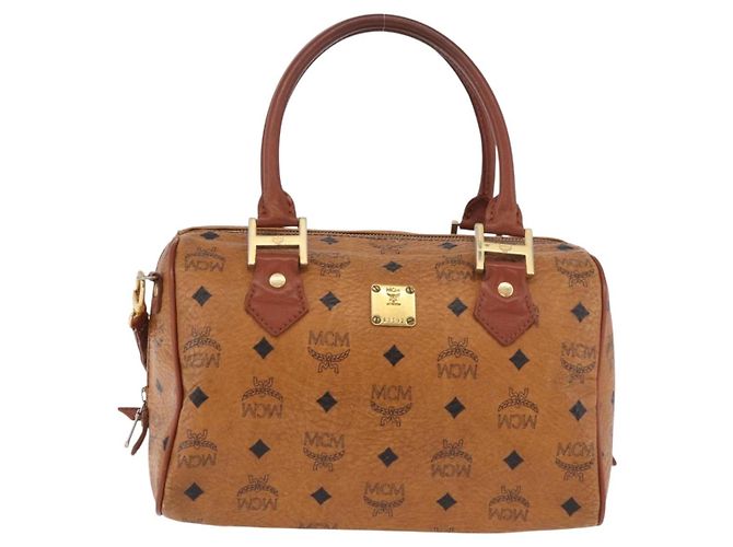 Borsa MCM Vicetos Logogram PVC Pelle 2way Marrone Oro Auth ka4912 D'oro - vista 2